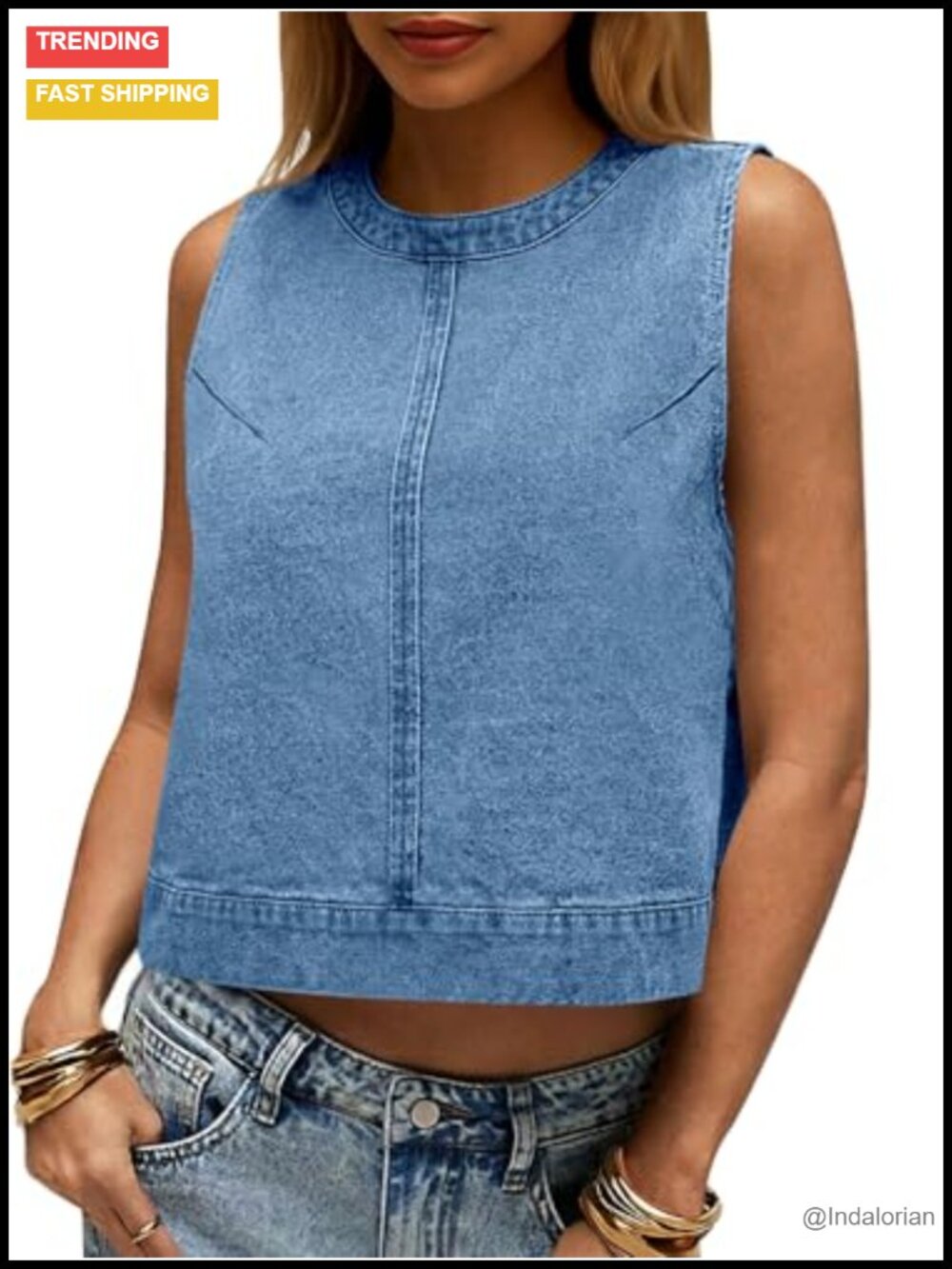 Womens Summer Denim Tank Top Sleeveless Cropped Jean Vest Back Zipper